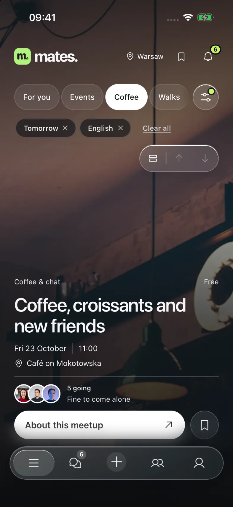 Mates feed: a coffee meetup in Warsaw, demo example