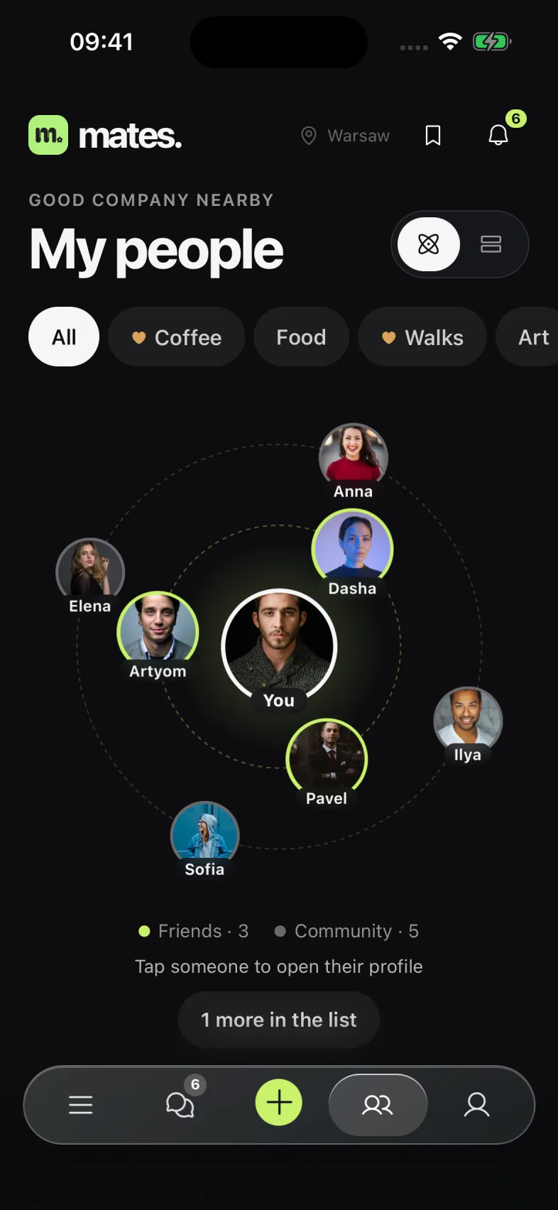 My people in Mates: friends and acquaintances from meetups, demo example