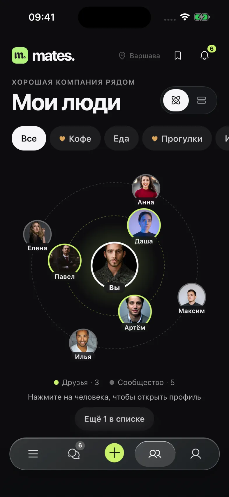 Мои люди в Mates: друзья и знакомые со встреч, демонстрационный пример